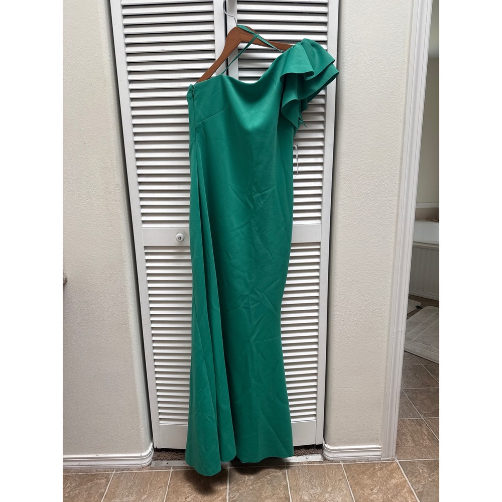 Jessica Howard One Shoulder Ruffle Gown Jade Green Size 10 JH2M2647 Formal Dress